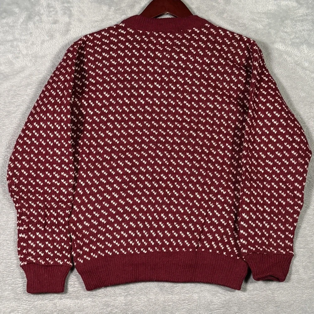 Vintage LL Bean Sweater Womens S Red Wool Fair Isle Crewneck Norway Heavyweight - Picture 7 of 8